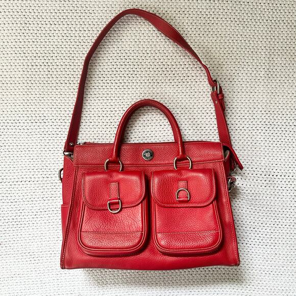 Dooney & Bourke Red Leather Double Pocket Tote Removable Longer Shoulder Strap - Picture 1 of 16